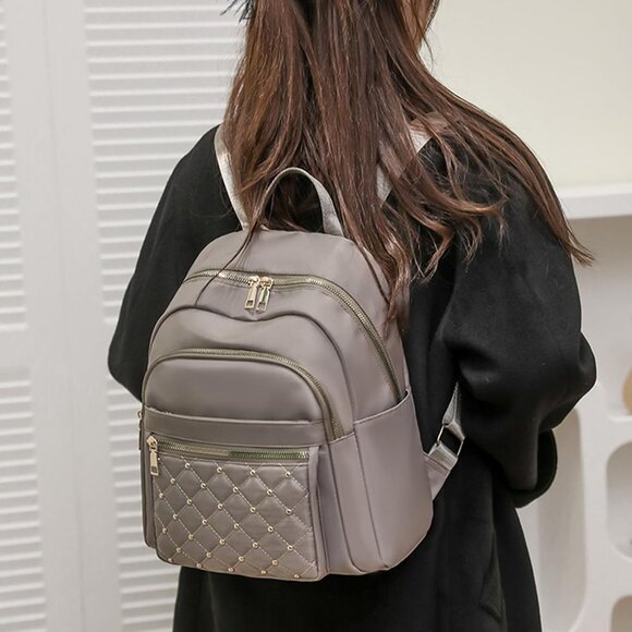 Mini Nylon Backpack for Women Lightweight Travel Purse Khaki Small Trendy Bag - Picture 3 of 7